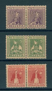 SWITZERLAND, PRO JUVENTUTE SEMIPOSTALS, SET IN PAIRS UNUSED HINGED