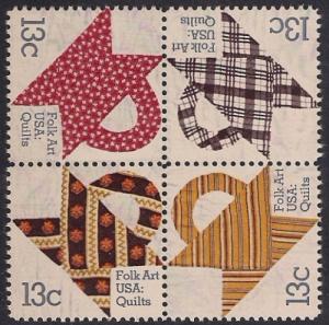 #1745-48 13 cent Folk Art, Quilts, Block of 4 mint OG NH VF