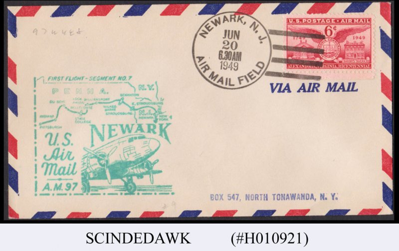 UNITED STATES USA - 1949 US AIR MAIL NEWARK to PITTSBURGH - FFC