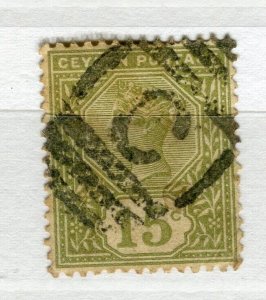 CEYLON; 1880s early classic QV issue used 15c. value fine Postmark