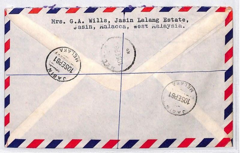 BQ14 World Airmail 1978 Malaysia MALACCA *Jasin Melaka* Registered Cover PTS