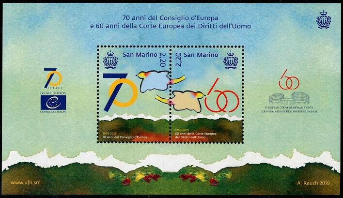 HERRICKSTAMP NEW ISSUES SAN MARINO Council of Europe, Human Rights S/S