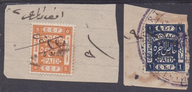 PALESTINE 1918 REVENUE OPDA ON EEF 5M AND 1PI USED 