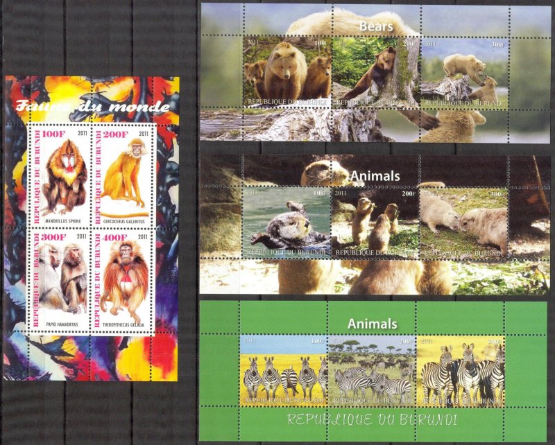 Burundi 2011 Monkeys Zebras Beavers Bears 4 sh. MNH Cinderella {s004}