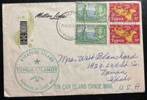 1962 Niufoou Tonga Toga Canoe Mail Cover to Nampa ID USA Matson Line