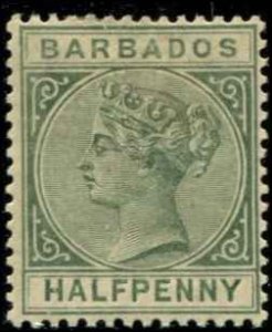 Barbados SC# 60a  SG# 89 Victoria 1/2d wmk 2 dull green MH