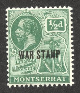 Montserrat Scott MR2 Unused LHROG - 1918 Black Overprint - SCV $0.25