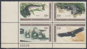 Scott 1427-30 MNH LL Pl Blk 33039 - Wildlife Conservation Issue