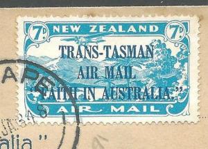 NEW ZEALAND 1934 Trans Tasman 7d on flown cover - Variety - BROKEN N.......64710