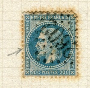 FRANCE; 1863 early classic Napoleon issue used 20c. + MINOR PLATE FLAW