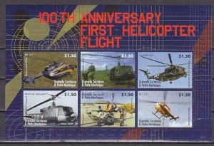 Grenada, Gr., Scott cat. 2686 a-f.  Helicopter First Flight Anniversary sheet.