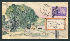 1941 Hand Painted ACE? Cover - Chicago, Illinois to Ardmore, Oklahoma