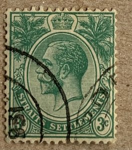 Straits Settlements 1923 KGV 3c green, used. Scott 182, CV $0.90. SG 221