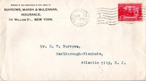 United States New York Wall Street Sta. 1907 machine  2c Pilgrim  Corner card...