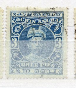 India Cochin 1916-30 Early Issue Fine Used 3p. NW-15677