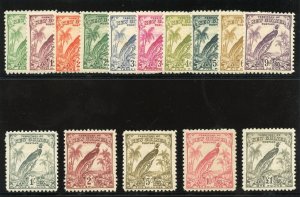 New Guinea 1932 KGV Bird of Paradise set complete MLH. SG 177-189. Sc 31-45.