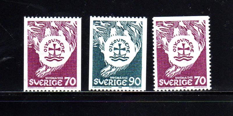 SWEDEN #787-789  1968  WORLD COUNCIL OF CHURCHS   MINT  VF NH  O.G