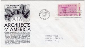 1957 FDC 1089 American Institute of Architects, C. Stephen Anderson black cachet