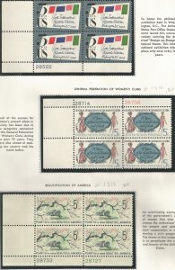 US 1310, 1316, 1318,  MNH,  3 PLATE BLOCKS OF 1966