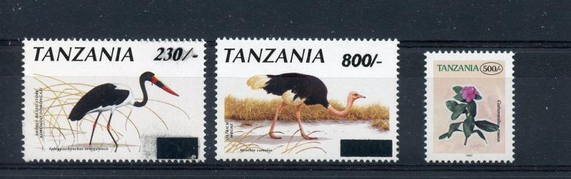 Tanzania 2004 MNH Birds Revalued  & New Flower Definitives 3v Set Stork Stamps