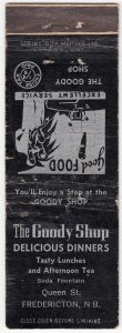 Canada Revenue 1/5¢ Excise Tax Matchbook THE GOODY SHOP Fredericton, N.B.