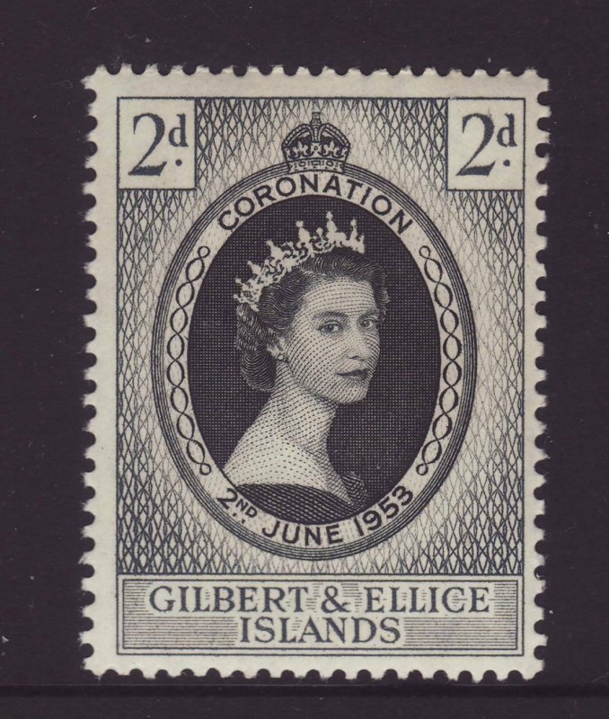 1953 Gilbert & Ellice 2d Coronation Mounted Mint SG63