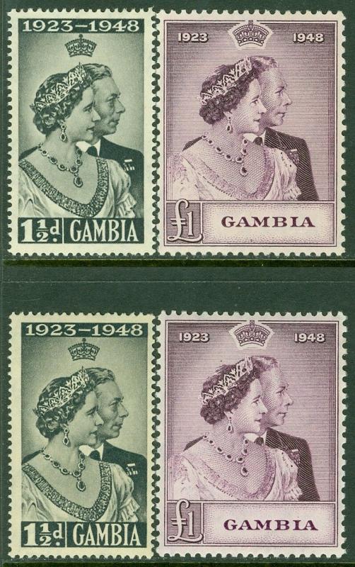 EDW1949SELL : GAMBIA 1948 Sc #146-47 Silver Wedding. 2 sets. Very Fine, Mint NH