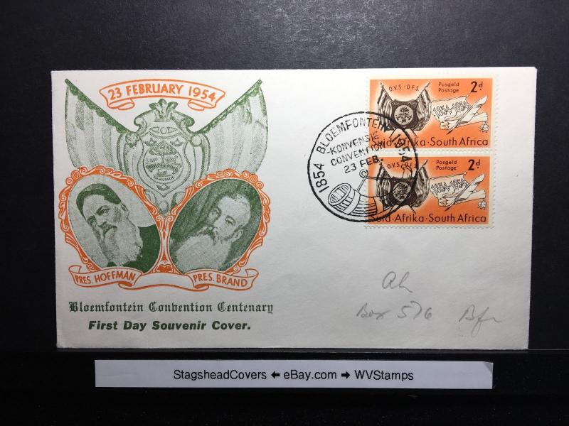 South Africa FDC 23 Feb 1954 Bloemfontein Convention Centenary Envelope 2