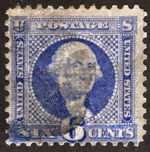 US Sc 115 Ultramarine 6¢ 1869 Used Black Segmented Cork Cancel