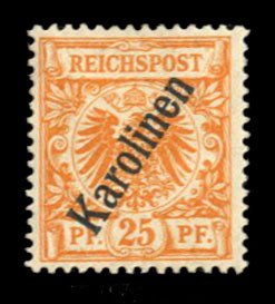 German Colonies, Caroline Islands #5 Cat$45, 1900 25pf orange, hinged, signed...