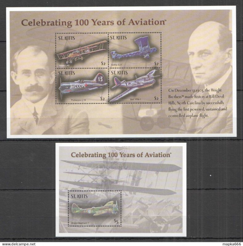 M1232 St. Kitts Transport Celebrating 100 Years Of Aviation 1Kb+1Bl Mnh