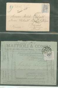 Spain 246 1880-1881 2 covers, one to Beriers, France 1881, other; Barcelona to Terragona 1880.