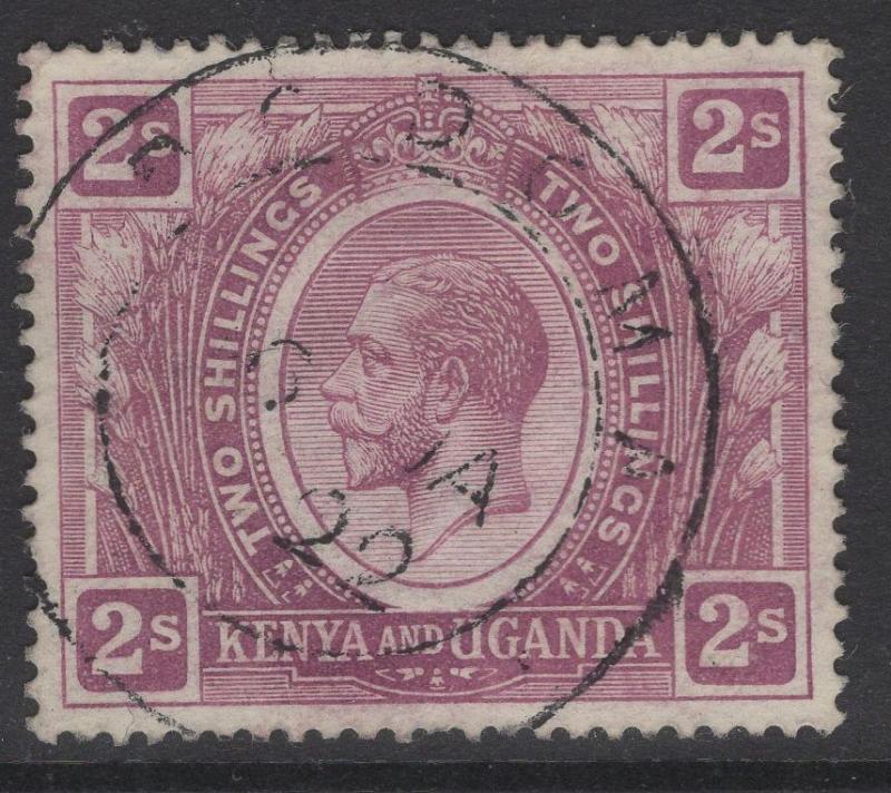 KENYA, UGANDA & TANGANYIKA SG88w 1922 2/= DULL PURPLE WMK CROWN TO RIGHT F.USED