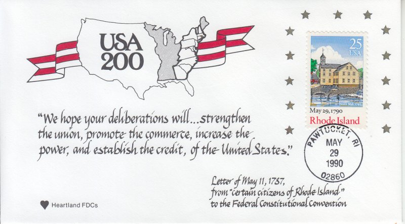 1990 United States Rhode Island  Statehood (Scott 2348) Heartland FDC