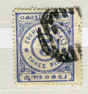 INDIA COCHIN; 1903 early classic Local Numeral issue used SHADE of 3p. value