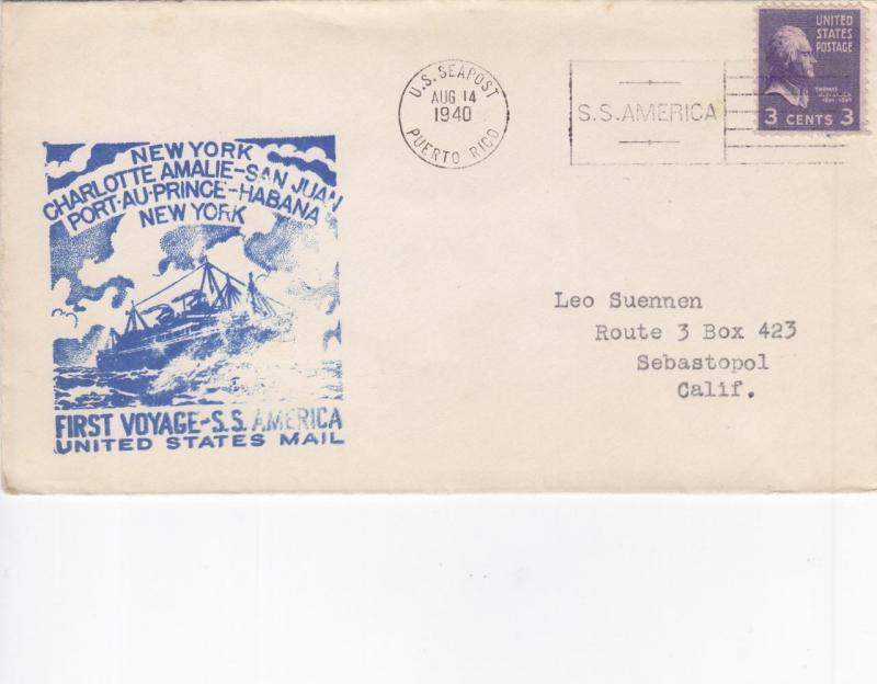 1940, San Juan, Puerto Rico to New York, NY, Prexie, See Remark (26781)