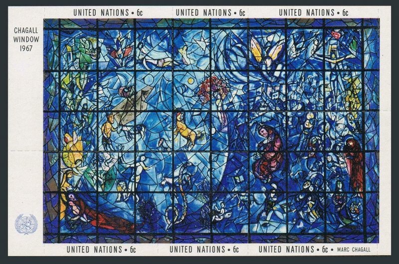 United Nations NY 179 two sheets,MNH. Memorial Window by Marc Chagall.