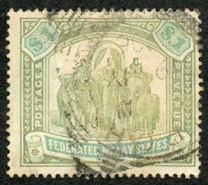 Federated Malay States SG23 One Dollar Green and Pale green Wmk Crown CC