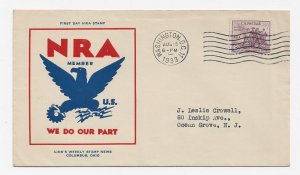US 732 (PL-2) 3c National Recovery Act on FDC 1st Linn’s News Cachet ECV $55.00