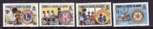 Turks & Caicos-Sc#452-5-unused NH set-Lions, Rotary, Kiwanis-1980-