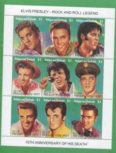 Elvis Presley Rock and Roll Legend Souvenir Stamp Sheet Antigua and Barbuda E18