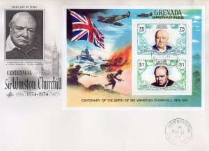 Grenada Grenadines 1974 Sc#31 SIR WINSTON CHURCHILL Souvenir Sheet  FDC