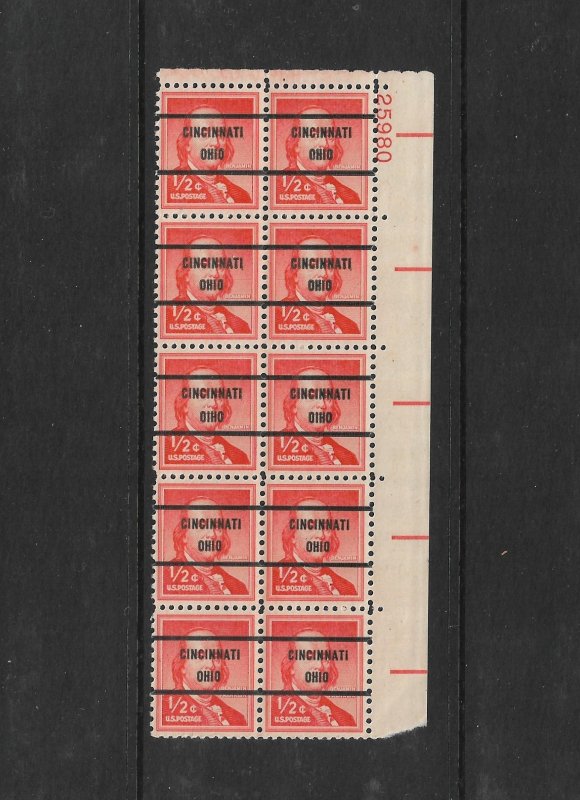 OH Precancels: Cincinnati 1030a-71A Bureau ½c Lib.; 2 OIHO Errors in PL# Blk/10