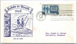 US FIRST DAY COVER SALUTING THE YOUTH OF AMERICA PENT ARTS CACHET 1948