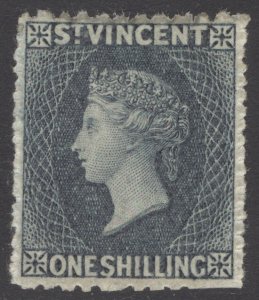 SG 11 St Vincent 1862. 1/- slate-grey. Lightly mounted mint CAT £275. Behr cert