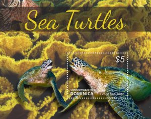 DOMINICA 2014 - SEA TURTLES - STAMP SOUVENIR SHEET - Scott #2807 - MNH