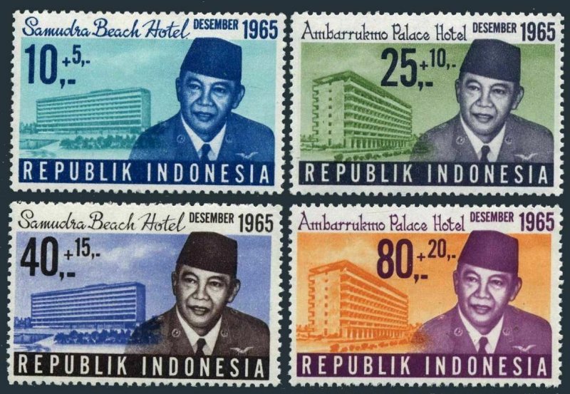 Indonesia B187-B190,MNH.Mi 495-498. Samudra Beach Hotel,President Sukarno.1965