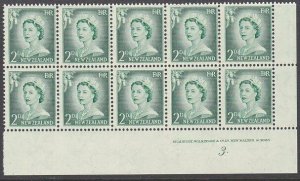 NEW ZEALAND 1955 2d Large Figures plate block # 3 mint.....................1604