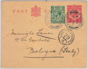 42198  GB  - POSTAL HISTORY:  POSTAL STATIONERY CARD Michel # P46 to ITALY 1924