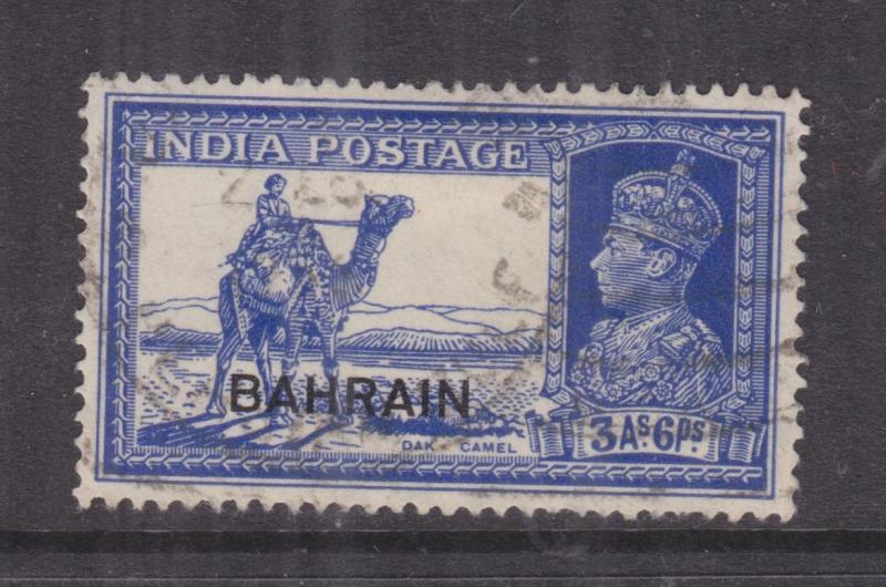 BAHRAIN, 1942 on India, KGVI 3a.6p Blue, used.